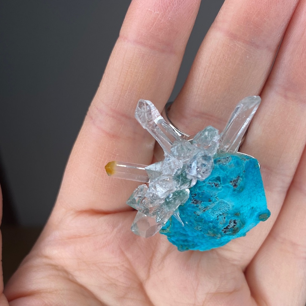 Crystal Statement Ring - Blue Gem Cluster - image 5